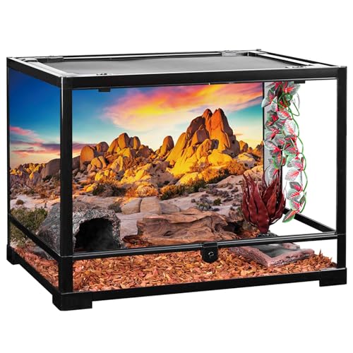 YongFoto Reptile Terrarium Background 36x14 inch Desert Rocky Bush Thorns Western Wilderness Reptile Habitat Background Bearded Dragon Fish Tank Aquarium Polyester Backdrop - color: Orange-1, size: 36 x 14 in