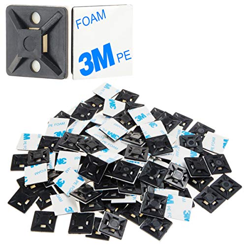 XHF 500 PCS 3/4" Black Self Adhesive Cable Zip Tie Mounts Wire Cable Clips Holders Management Anchors Organizer Holders Squares(HS-101S) - color: Black, size: 3/4"-500pcs