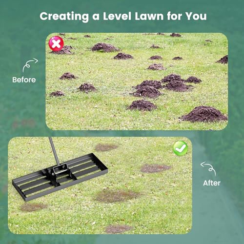 Goplus Lawn Leveling Rake, 30" x 10" Heavy Duty Level Lawn Tool w/ Ergonomic Handle for Soil, Effort-Saving Landscape Rake for Garden, Backyard, Golf Course, Farm, Pasture, Black - style: 30" x 10", Black