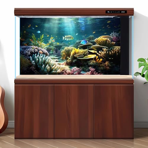 Aquarium Background Ocean Floor Coral Reef Fish Tank Background Under The Sea Aquatic Plants Sunray Terrarium Backgrounds Underwater Deep Ocean Tropical Sea Rock Aquarium Tank Backgrounds 24x12in - color: Brown Green, size: 24(W)x12(H)inches/ 60(W)*30cm(H