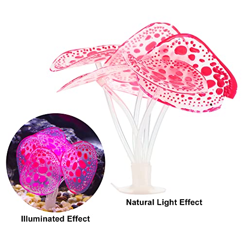 VOCOSTE Soft Silicone Glowing Aquarium Simulation Coral with Sucker, Fluorescence Aquatic Artificial Water Plants for Fish Tank Decoration, Pink - color: Pink