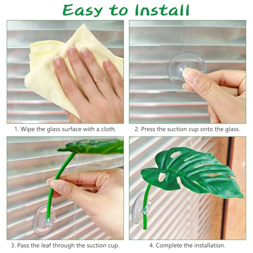 BNOSDM 6 Pcs Crested Gecko Tank Accessories Frog Habitat Platform with Suction Cups Amphibian Plastic Leaf Decoration Reptile Basking Resting Spot for Turtles Lizards (White)