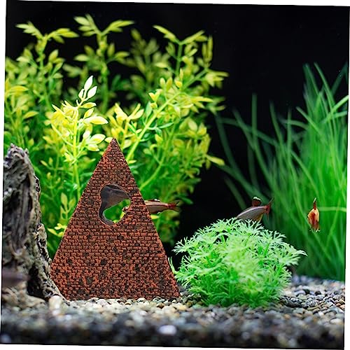 STOBOK Aquarium Decor Castle Fish Tank Decoration Stands Egyptian Pyramid Rockery Hiding Cave Tree House Hideout Hut for Reptile Shrimp Terrarium 11. 2x11x12. 5cm