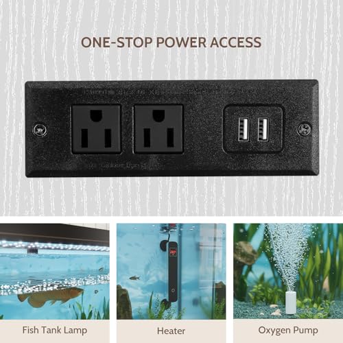 55-75 Gallon Fish Tank Stand with Power Outlet, Farmhouse 75 Gallon Aquarium Stand with Cabinet for Fish Tank Accessories Storage, Shelf, for Turtle Tank, Reptile Terrarium, 1000 LBS (White)