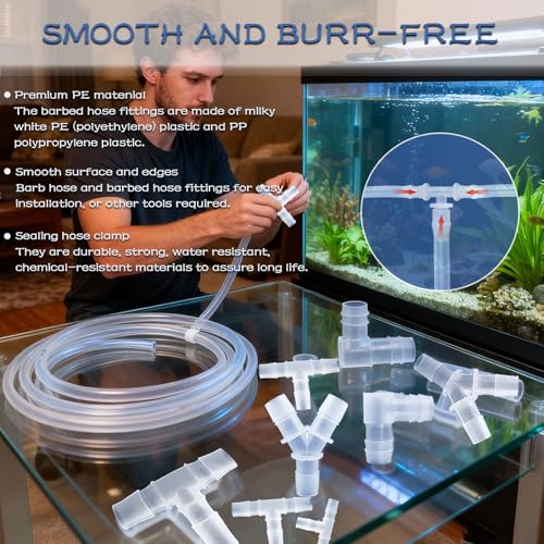 42PCS Plastic Hose Barb Fittings, T/Y Shaped Aquarium Airline Tubing Connectors, 90 ° Elbow Barbed Hose Fittings, Barb Joint Splicer Mender Adapter Union for Low-pressure air, aquarium aeration.