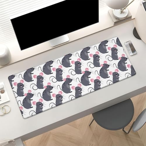 Cute Rat Gaming Mouse Pad, Adorable Gray Mice Large Desk Mat for Computer, Extended Keyboard Laptop Mouse Pads 31.5×11.8in, Non Slip Rubber Mousepad for Office Decor Gifts - color: Rat28