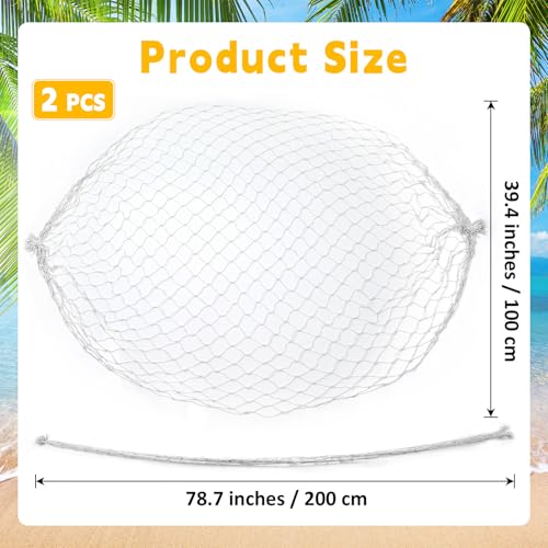 2 Pcs Fish Net Decorations, 39x78 Inch Cotton Nautical Themed Fishing Net, Wall Hanging Photo Display Fishnet for Coastal Bedroom Bathroom, Pirate Beach Under The Sea Party Decor, Bleached White - color: Bleached White