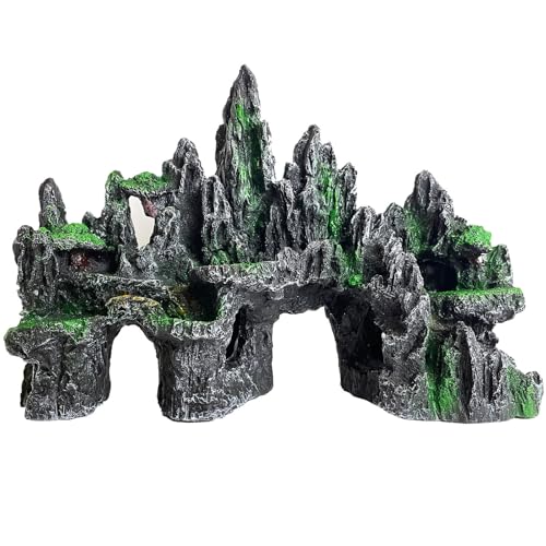 Aquarium Decor Large N Tall Fish Tank Rock Decor with Mountain View Ornaments,Tree House,Cave,Extra Large Fish Tank Decorations