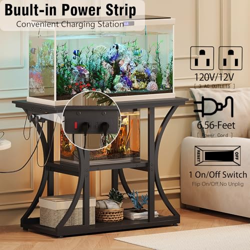 50 Gallon Aquarium Stand with Power Outlets Fish Tank Stand with 3-Tier Storage Shelves Display Stand for Turtle Tank Shelves Metal Frame Stand for Living Room Office Entryway(Black) - color: Black