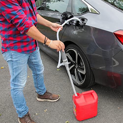 Automatic Fuel Transfer Pump - 3X More Powerful D Battery Powered, Extra Long Hose Fits All Size Cans, Portable Liquid Pump Transfers Gasoline, Water & More at 2.6 Gal/Minute