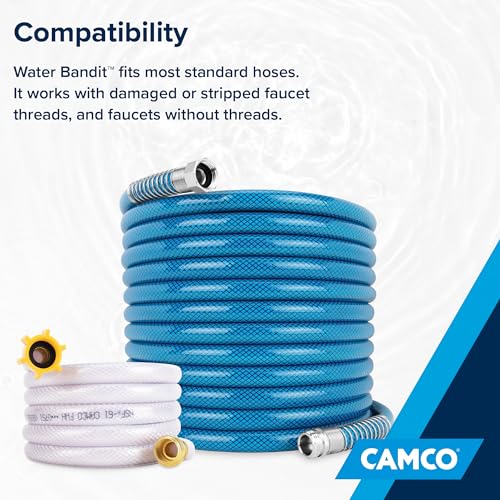 Camco Water Bandit - Features a Flexible Silicone Sleeve for 1" Faucets & Male Water Hose Connection that Fits 3/4-11.5NH Hose Threads - Works with Damaged Faucet Threads/Threadless Faucets (22484) - size: No Size