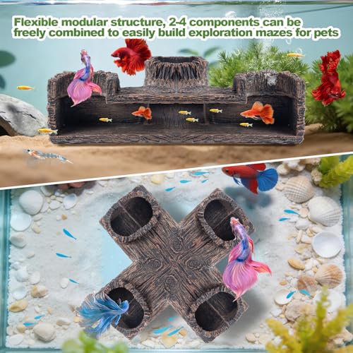 CousDUoBe Aquarium Cave | 90° Corner Fish Cave Viewing Tunnels Silk Aquarium Plants，Betta Fish Tank Accessories BPA-Free Premium Resin,Fish Tank Cave for Corners (5.1” x 2.7” x 2”) - size: Style A