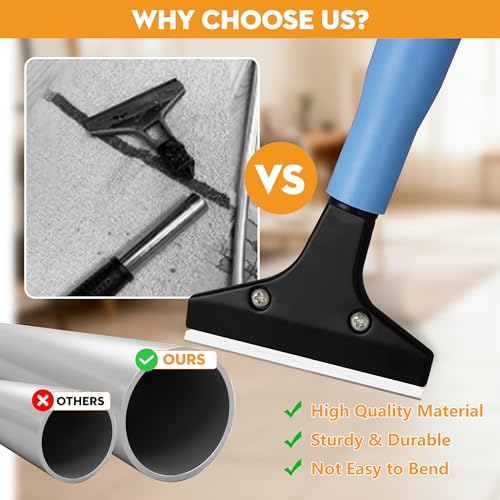 Heavy-Duty Floor Scraper with Long Handle (37''-51.5''), 4-Inch Metal Scraper Cleaning Tool, Comes with 10 Blades, Suitable for Cleaning Walls, Glass, Adhesives, Chewing Gum, and Ceilings - size: 37in