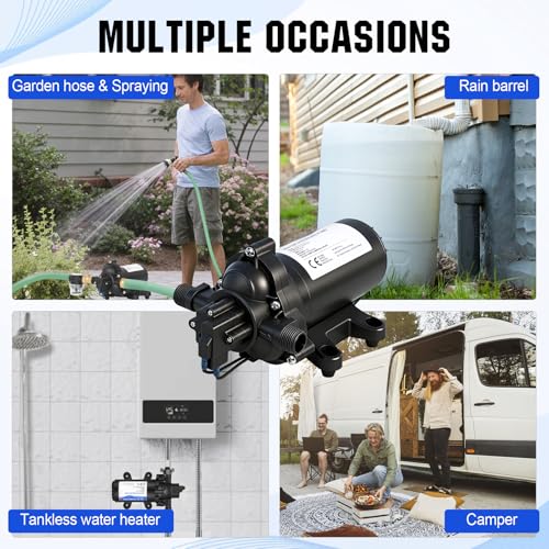 ECO-WORTHY 33-Series Industrial Water Pressure Pump 110V AC 4.0GPM 50PSI RV Fresh Water Diaphragm Pump include Garden Hose Adapters for Irrigation Marine Boat Sprinkler Faucet - size: 4.0GPM-50PSI-110V-Garden Hose Adapters