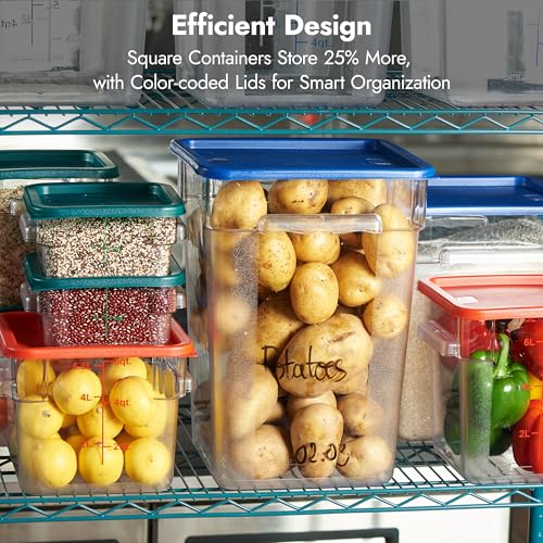 CURTA 8-Pack 8 Qt NSF Clear Polycarbonate Food Storage Containers with Red Lids - Square, Commercial-Grade, Freezer & Dishwasher Safe, Stackable - color: 8.0 Qt 8-Pack(Red Lids)
