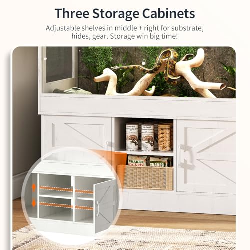 Dual 120 Gallon Reptile Tank with Stand,4x2x2 Reptile Enclosure,Bearded Dragon Tank,Reptile Terrarium with Cabinet,Sliding Doors for Snakes,Lizards,Built-in Power Outlet White CAGE002E - color: Vintage White, size: 120 Gallon+120 Gallon