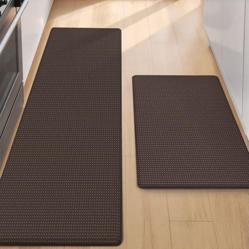 Color&Geometry Anti Fatigue Cushion Padded Kitchen Mat for Floor - 17x29+17x59,Easy Clean, Waterproof & Oil Proof, Anti Slip, Foam Rubber Runner Rug for Front Sink Comfort Standing, Brown Set of 2 - color: Brown, size: 17"x29"+17"x59"
