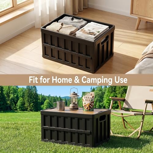 VIMI 50L Collapsible Storage Bins with Lids Stackable Utility Crates with Handles Plastic Large Folding Containers for Organizing Tools,Books,Food,Drinks,Camping&Transport (Black-2 Pack) - color: Black-2 Pack