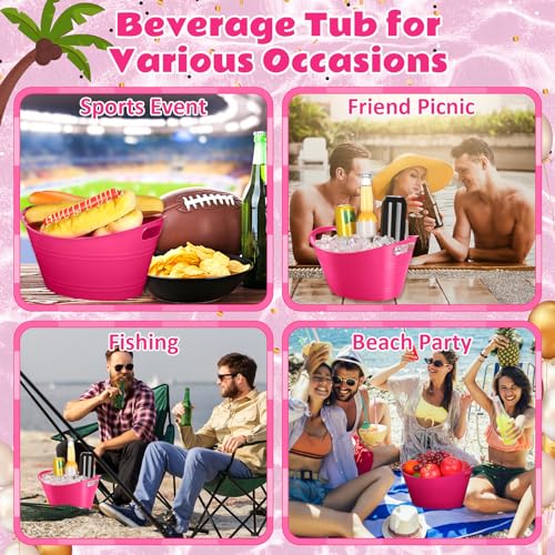 Norme 24 Pcs Oval Storage Tub with Handles, 4.5l Plastic Ice Buckets Bulk for Wine Beer Champagne Drink Cooler Beverage Storage Tub for Parties BBQ Weddings Party Outdoor Celebration(Rose Red) - color: Rose Red