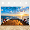 Cruise Ship Backdrop Cruise Deck Ocean Sunset Scenery Photography Background Nautical Theme Cruise Party Decorations Banner Portrait Photo Booth 9x6ft - size: 9x6ft