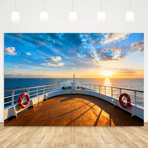 Cruise Ship Backdrop Cruise Deck Ocean Sunset Scenery Photography Background Nautical Theme Cruise Party Decorations Banner Portrait Photo Booth 9x6ft - size: 9x6ft