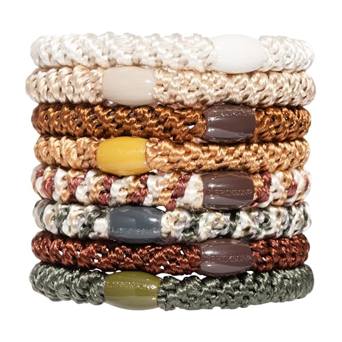 L. Erickson Brown Hair Ties for Thick Hair, Grab & Go Ponytail Holders, 8 Pack, Brown Stone, Thick No-Crease Bands with Strong Hold, Damage-Free Design, Warm Earthy Neutrals - color: Brown Stone