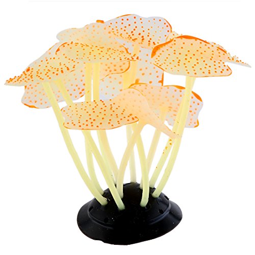 Uniclife Silicone Coral Plant Decorations Glowing Artificial Ornament for Fish Tank Aquarium, Orange, Ball Shape Glow Fish Tank Decorations for Betta Fish - color: Orange
