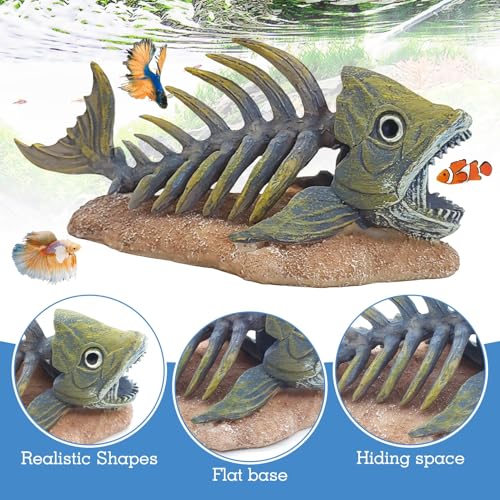 kathson Fish Tank Decorations Resin Piranha Skeleton Aquarium Decor Reptile Tank Accessories Ornament Fish Bone Hideout for Shrimp Lizards Geckos Spiders - style: Piranha Skeleton