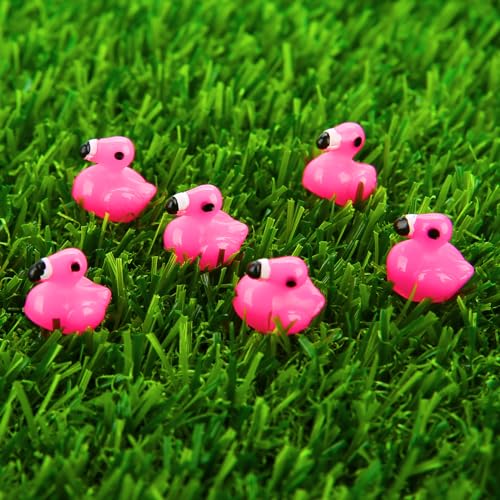 TOUCH TOP 100pcs Mini Flamingo Resin Ducks, Pink Figurine Tiny Animals Set Toy Bulk for Garden Lawn Decor DIY Craft Dollhouse Micro Landscape Fairy Party Gifts - style: Mini Flamingo