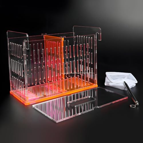 Acrylic Breeder Box for Fish Tank, Aquarium Isolation & Breeding Box with Extendable Long Handle Net for Baby Fish, Shrimp, Betta, Guppy - Acclimation Hatchery Incubator (Orange, 7.4x5.3x6.3 in) - color: Orange, size: 7.4x5.3x6.3in