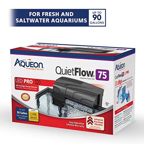 Aqueon QuietFlow 75 LED PRO Aquarium Fish Tank Power Filter For Up To 90 Gallon Aquariums
