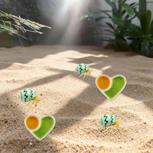 Hermit Crab Food Dish 2 Pcs Ceramic Hermit Crab Water Bowl Love Heart Shape Reptile Water Bowl for Bearded Dragon Lizard Frog Gecko Tortoise Snail Frog