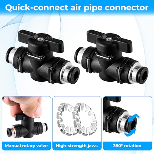 3 PCS 1/4 Push to Connect Valve Pneumatic Union Ball Valve, 1/4" OD Push to Connect Fittings Air Valves Control Quick Connects Air Hose Fittings Pneumatic Ball Valves Airs Line Fitting
