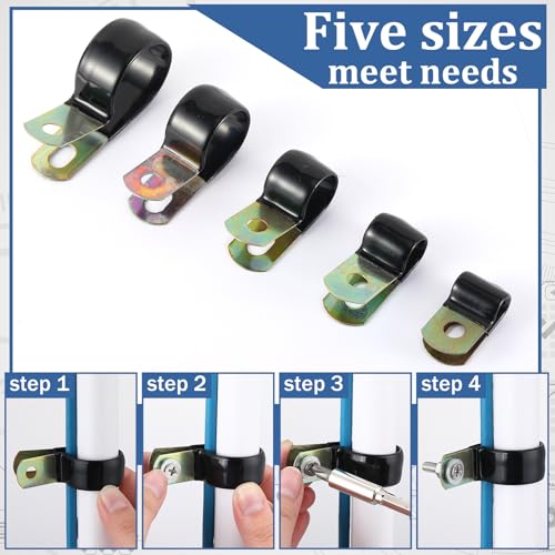 Tandefio 50 Pack Vinyl Coated Cable Clamps Galvanized Steel Cable Metal Wire Rubber Cushioned Insulated Hose Pipe Clamp for Tube Lines Wire Cord Installation(1inch, 26mm) - size: 1 Inch (26mm)