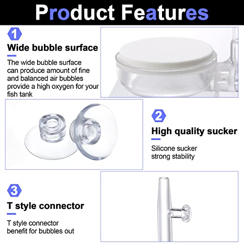 Treela Aquarium Air Stone Kit 2 Pack Nano Airstone with Control Valve & Suction Cups, Quiet Fine Bubble Diffuser for Fish Tank Aquarium