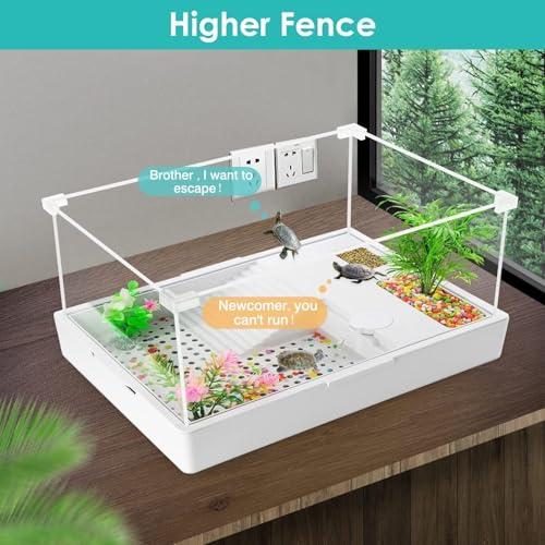 Small Turtle Starter Kit with Integrated Pump, Basking Light, Clear Acrylic 3-Layer Easy Cleaning Turtle Tank Aquarium for Small Reptiles - size: M+Light+Water Pump