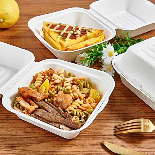 ECOLipak 200 Pack Clamshell Take Out Food Containers, 100% Compostable Disposable To Go Containers，6 * 6 inch To Go Boxes for Salad, Cake,Sandwiches - color: 6*6 in,1-Compartment,200Pack