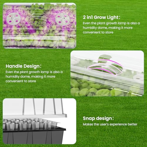 MIXC Seed Starter Tray with Lights, 2 Packs Mini Propagator Plant Grow Kit Greenhouse with Humidity Vented Domes and Base for Seeds Starting, Black - color: Black, size: 40-Cell 2-Pack With Light
