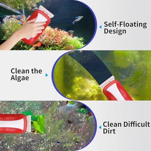 Fish Tank Magnetic Aquarium Cleaner Brush,Algae Scraper Cleaning Tools for Glass Cleaner,Floating Scrubber Brush,Easy to Clean,Two Algae Scraper,Suitable for 5/8 to 1-1/9 Inch Fish Tank(Large)