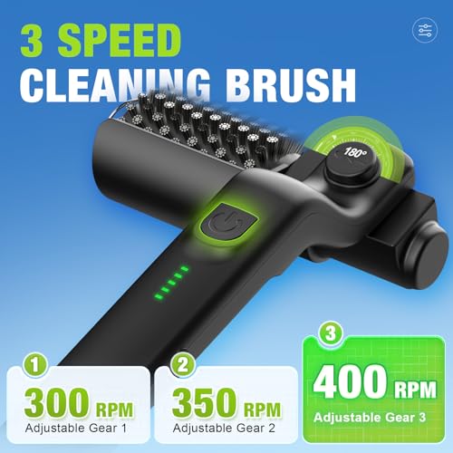 Electric Grill Brush, Cordless Rechargeable BBQ Grill Cleaning Brush, 180° Adjustable Angle, 3-Speed Motor, Stainless Steel Head, Electric Grill Cleaner for Outdoor Grill, Gas BBQ Grates & Griddles