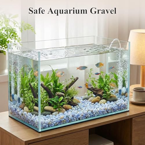JOHOUSE Decorative Crystal Pebbles, 1 Lb(0.35"–0.8") Natural Quartz Stones Aquarium Gravel Sea Glass Rock Sand for Fish Turtle Tank Air Plants Decoration - color: Light Blue