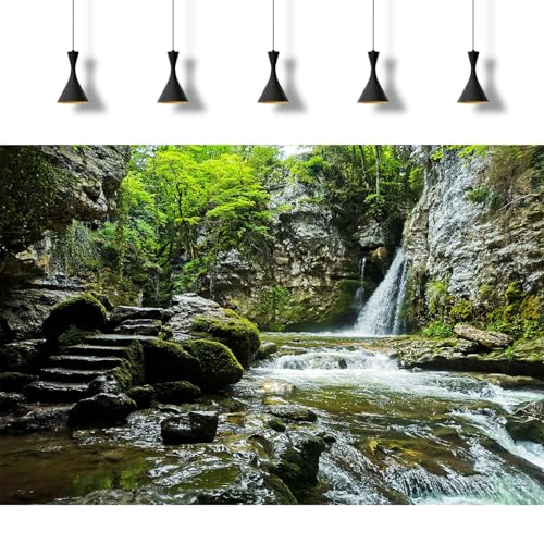 Waterfall Aquarium Background Rainforest Tropical Forest Dreamlike Natural Landscape Fish Tank Background Cascading Waterfall Tranquil Stream Reptile Tank Enclosure Backgrounds Wallpaper 24x12in - color: Brown_Green, size: 24(W)x12(H)inches/ 60(W)*30cm(H)