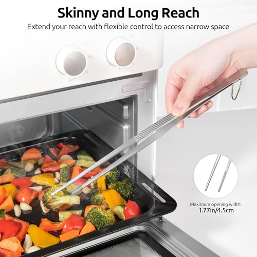 U-Taste 12" Kitchen Cooking Tweezer Set: 18/8 Stainless Steel Food-Grade Metal Food Tong, Flexible Pinching, Seamless-Welding, Sturdy and Non-Slip for Serving, Grilling, Frying (Round & Pointed Tip) - size: 12in (round+pointed tip)