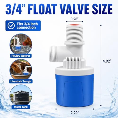 3/4 Inch Float Valve for Water Tank, 3 Pack Top Inlet Automatic Water Level Control Valve, Plastic Shut Off Float Valve for Livestock Waterer, Pond, Pool, Aquarium - size: 3/4''--3 PCS