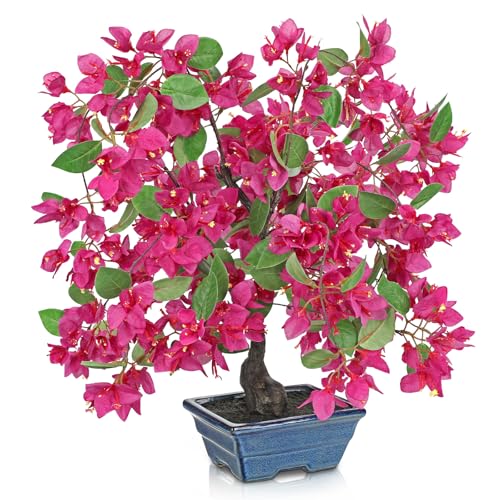 Briful Artificial Bougainvillea Tree in Blue Pot 18.5" Tall Faux Bougainvillea Floral Tree Tropical Silk Fake Flower Plant for Home Office Living Room Table Décor(Pink) - color: Hot Pink 18.5in, size: 1ft 4in