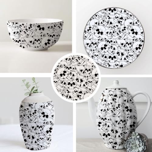 SUPERDANT 4PCS Skulls Underglaze Paper Transfer Halloween Transfer Paper for Clay Ceramic Porcelain Under Glaze Transfers for Pottery Enamel Decals Black Underglaze Decal Papers Gifts - style: Skulls