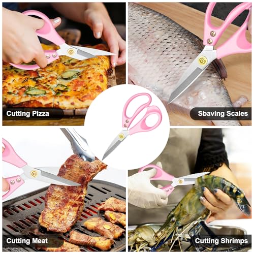 All Purpose Kitchen Scissors, Kitchen Shears Heavy Duty - Dishwasher Safe Food Scissors- Multipurpose Cooking Shears for Meat Poultry Food, Herbs, and Fish, Comfort Grip Handles, Pink - color: Pink