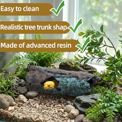 Natural Reptile Hide Basking Platform, Hideout Decor for Aquarium, Fish Tank, Bearded Dragon, Gecko, Shrimp, Betta (Glow-in-the-Dark Tree Cave, Small) - color: Glow-in-the-Dark Tree Cave, size: Small