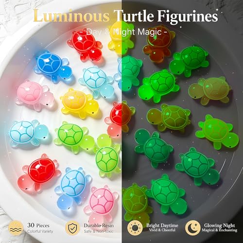 30 Pcs Medium Glow in The Dark 3D Resin Turtles Miniature Garden Figurines,Accessories for Decorating DIY Dollhouse Fish Tank Fridge Wall Art, Safe, Durable, Non Fading - size: Medium