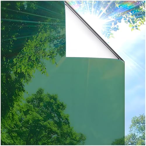 Coavas One Way Privacy Window Film, Sun Blocking Reflective Window Film See Out Not in, Heat Control Window Tint for Home, Anti UV Static Cling for Windows Office Door (Green, 17.5 Inch X 9.8 Feet) - color: Green-silver, size: 17.5 x 118 Inch